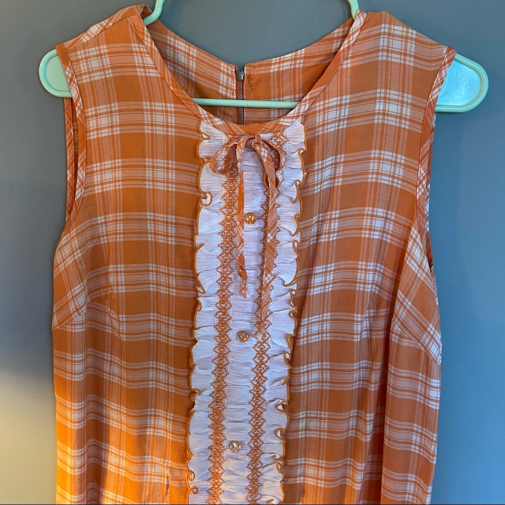 VTG 60s orange and white checked shift dress-M - Picture 10 of 10